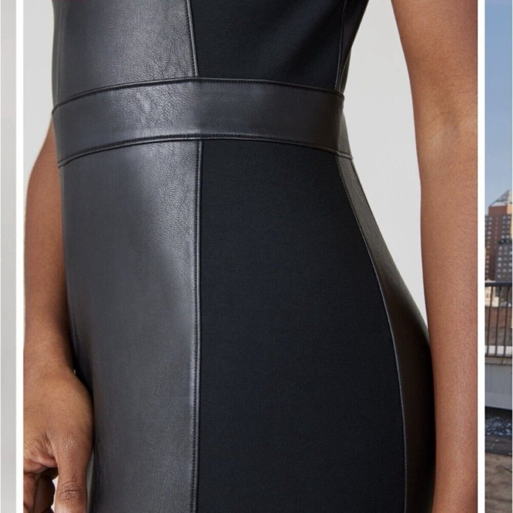 Spanx faux Leather Sleeveless Sheath Dress Luxe Black NWT $228 Size M Bodycon - Picture 7 of 8